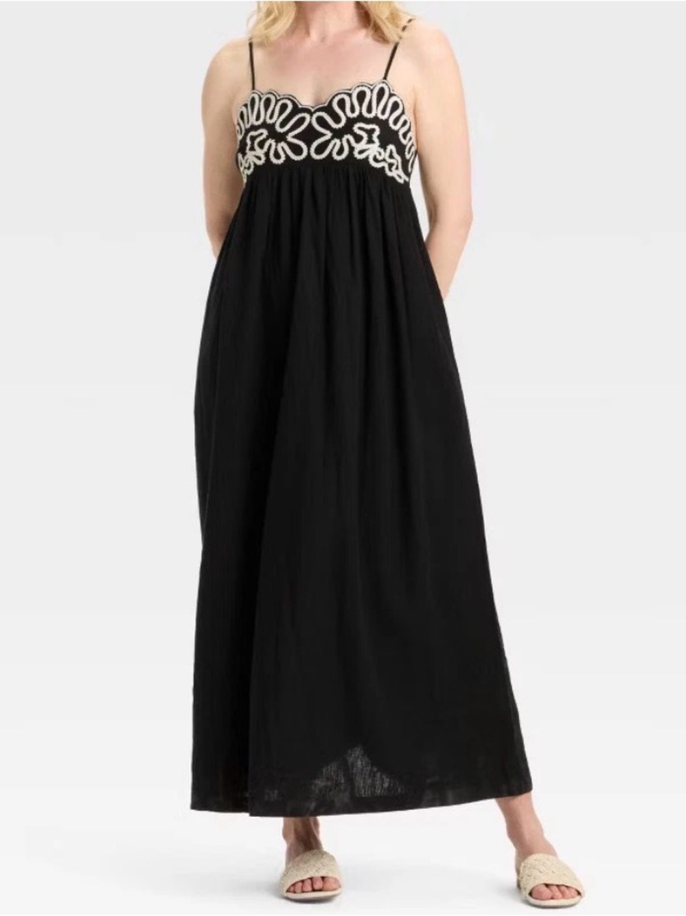 Women's Crewel Maxi A-Line Dress - A New Day Black M